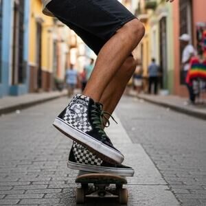 "Vans" Kids Green/White CHECKERBOARD BULLDOG High Top Sneakers Size 4.5,Skater